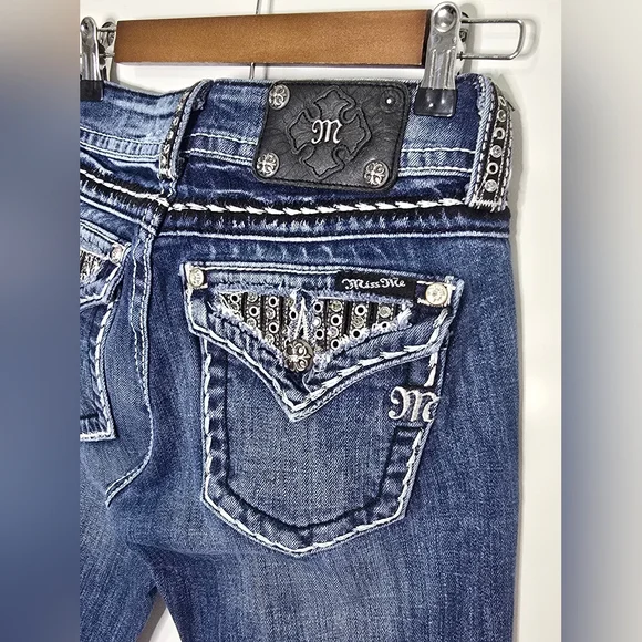 Miss Me Bootcut Jeans Size 26 Buckle Rhinestone Studded Pocket Y2K Size 26 - Picture 3 of 16